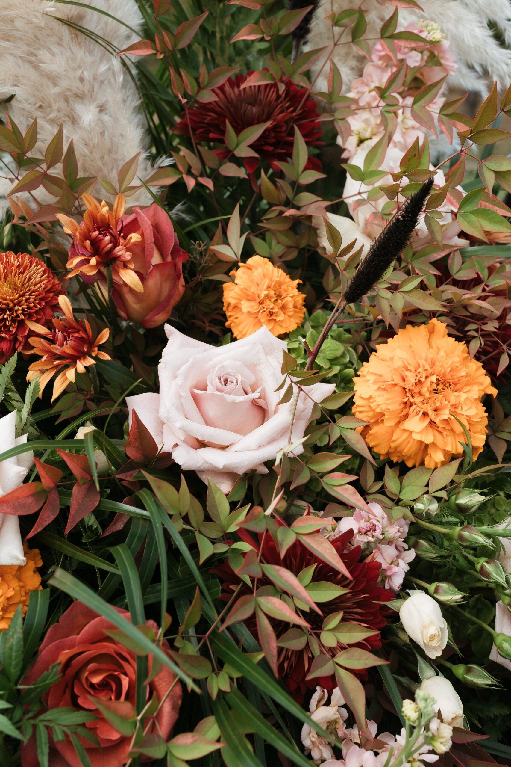 Brides Wedding flowers on a wine barrel 