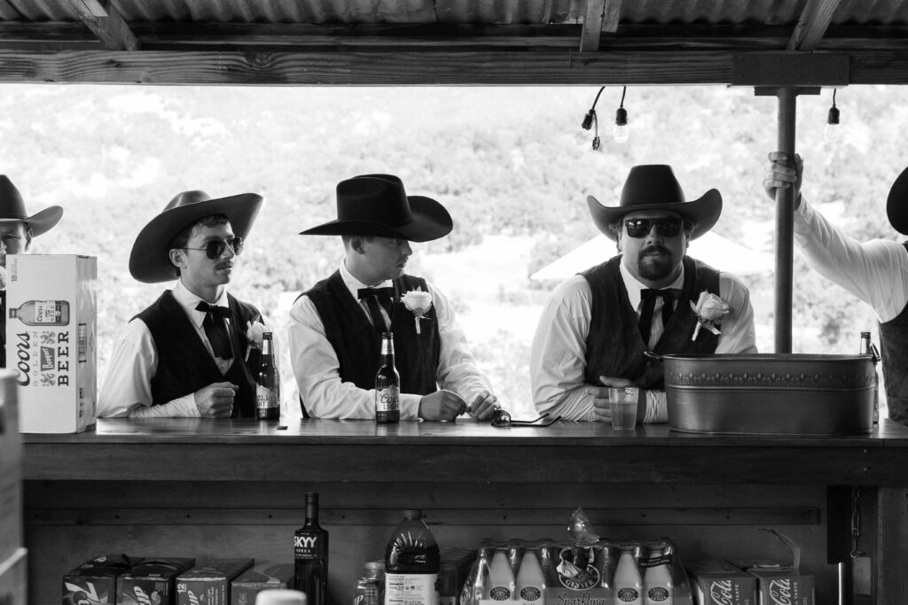 Groomsmen bar shot in black and white